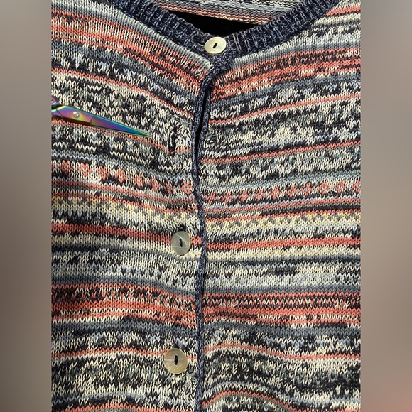 VTG For Her Van Heusen Size L Ramie Cotton Fair Isle Pearl Button Front Cardigan - Picture 7 of 13